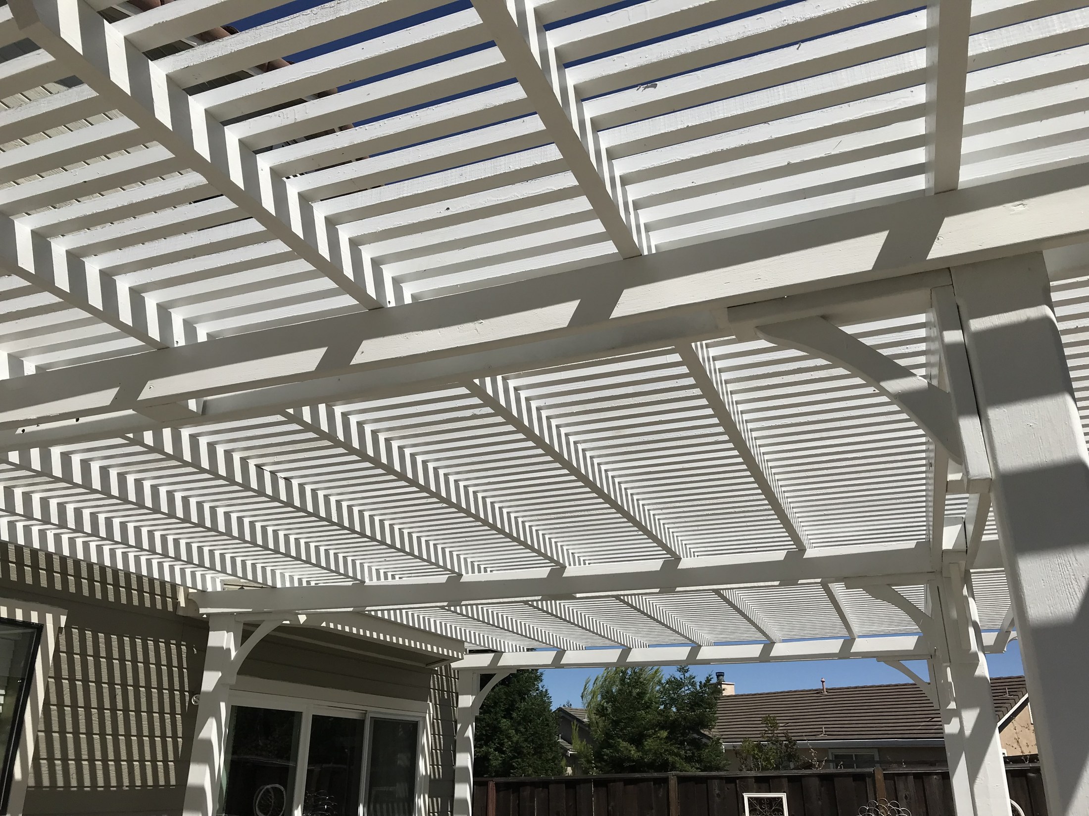Finished pergola shade structure detail by 360 Construction JN