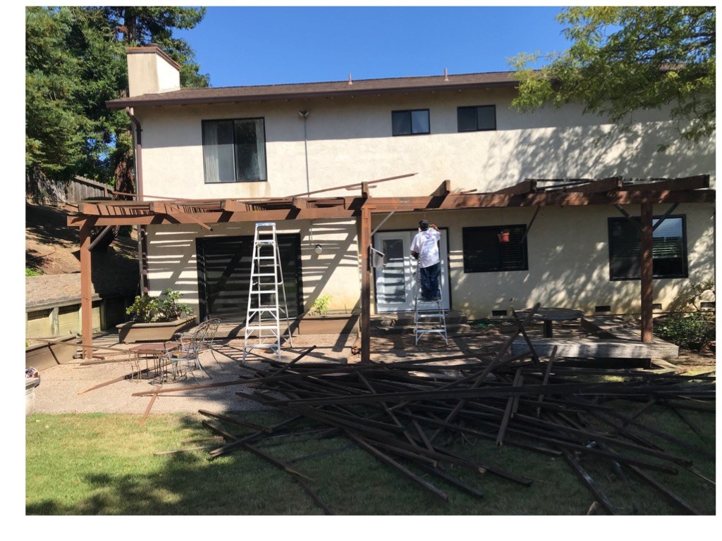 Before photo for exterior patio and deck-area comparison